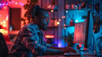 Freelance man working in front of the computer photo
