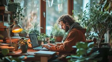 Freelance man working in front of the computer photo
