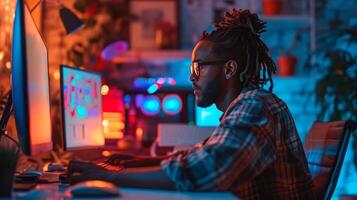 Freelance man working in front of the computer photo