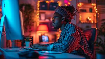 Freelance man working in front of the computer photo