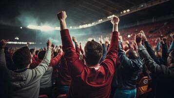 Cinematic shot of a cheering crowd on the sport event photo
