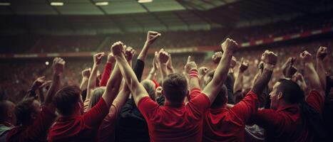 Cinematic shot of a cheering crowd on the sport event photo