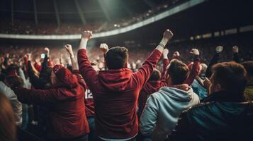 Cinematic shot of a cheering crowd on the sport event photo