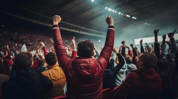 Cinematic shot of a cheering crowd on the sport event photo