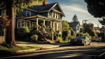 An old house sitting on side of the street photo
