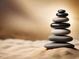 Pile of balanced stones in the Japanese garden photo