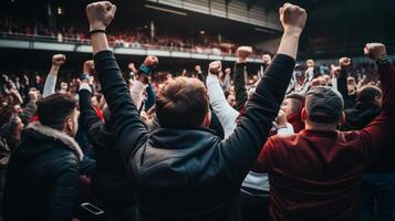Cinematic shot of a cheering crowd on the sport event photo