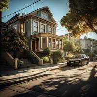 An old house sitting on side of the street photo