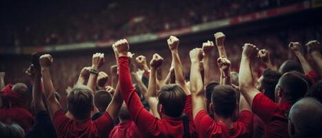 Cinematic shot of a cheering crowd on the sport event photo