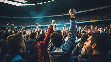 Cinematic shot of a cheering crowd on the sport event photo