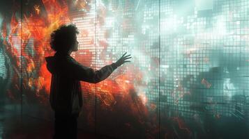 Futuristic yet realistic image of a human interacting with advanced AI technology photo