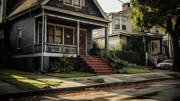 An old house sitting on side of the street photo