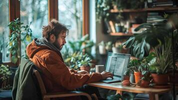 Freelance man working in front of the computer photo
