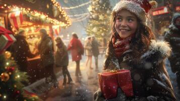 personas celebrando un invierno fiesta con decoraciones y jubiloso expresiones foto