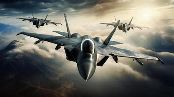 Three military jets flying in the sky photo