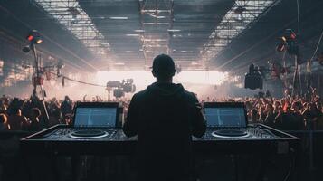 Festival, concert scene. crowd from dj's perspective photo