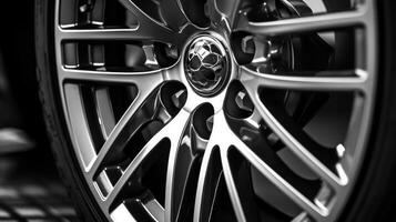 Close up detailed shot of car wheel photo