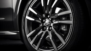 Close up detailed shot of car wheel photo