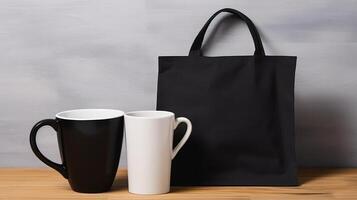 Canvas bag and cup mockup photo