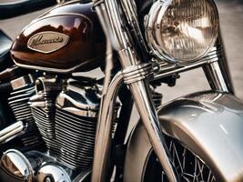Vintage motorcycle with gleaming chrome and polished leather photo