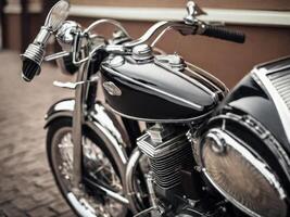Vintage motorcycle with gleaming chrome and polished leather photo