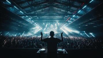 Festival, concert scene. crowd from dj's perspective photo