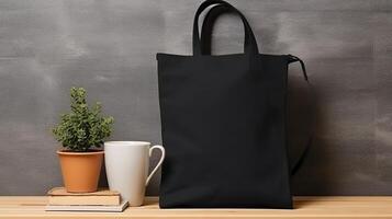 Canvas bag and cup mockup photo