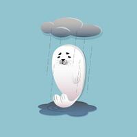 Illustration of a cute sad Seal on a blue background vector