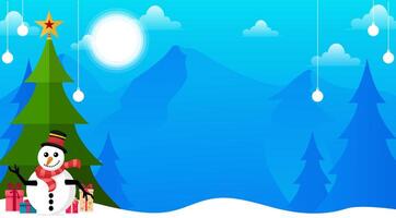 a snowman and christmas tree in the snow vector