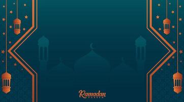 ramadan background with mosque and lanterns vector
