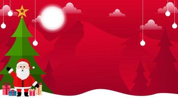 santa claus and christmas tree on a red background vector