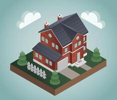 two stored house isometric 3d with a garage vector