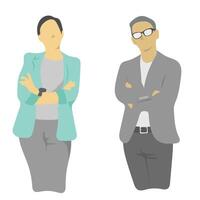 businessman and businesswoman with arm crossed formal boss manager illustration isolated on white background vector