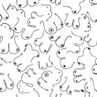 Seamless graphic pattern with female breasts drawn in doodle style. vector