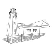 Lighthouse drawn in linear style on a white background. vector