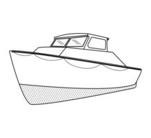Motor boat drawn in linear monochrome style. illustration. vector