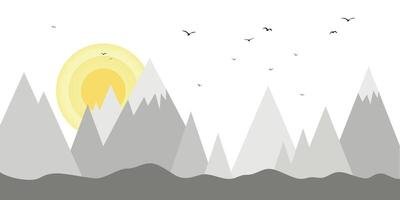 Sun sets behind the mountains minimal art vector