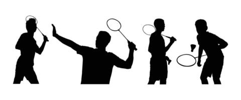 Badminton players silhouette illustration. Four men playing badminton for background design. vector