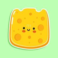 Sticker Cheese character. hand drawn cartoon kawaii character illustration icon. Isolated on green background. Cheese character concept vector