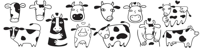 Cows. Collection of outline icons. illustrations on white background. vector