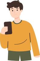 Man Holding Phone with Smile and Happy vector