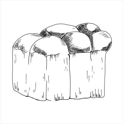 Bread for breakfast ink graphics illustration. Hand drawn food, loaf of bread, outline sketch for restaurant wallpaper, packing design. painting
