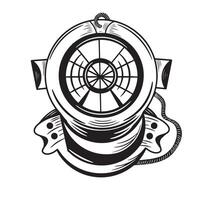 silhouetted linear diving helmet icon, line diving helmet vector