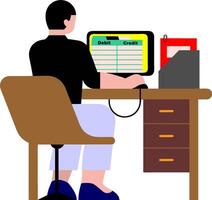 a person sitting at a desk with a computer vector