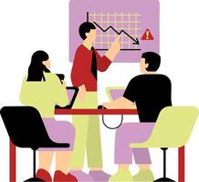 a group of people sitting around a table with a chart on the wall vector