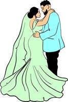 an illustration of a bride and groom hugging vector