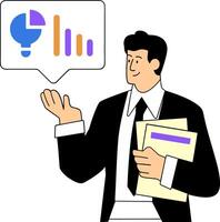 a cartoon man in a suit holding a folder and a speech bubble vector