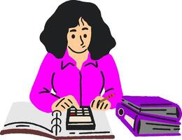 a woman is working on a calculator and a notebook vector