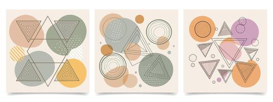 Set of abstract vintage posters with geometric shapes in pastel colors. Retro backgrounds collection. vector