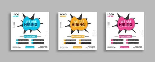 We are hiring job vacancy social media post banner design template with red color. We are hiring social media banner and square web banner design, Job positions for job vacancy design. vector